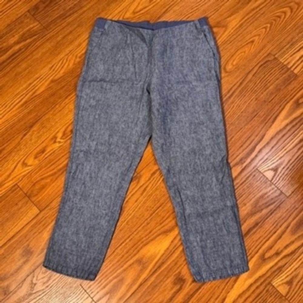 J. Jill Love Linen Pants Blue Chambray Straight Leg Elastic Waist M Petite